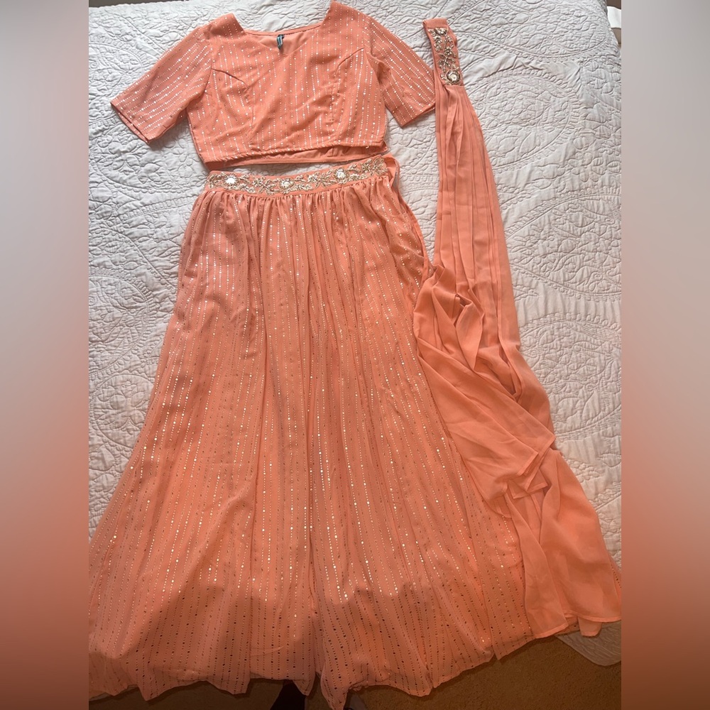 Light Pink / Peach Indian Lehenga Choli for Wedding Guest - Size Medium